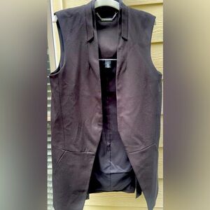 White House Black Market Womens Long Vest Open Front Sleeveless Black Sz 6